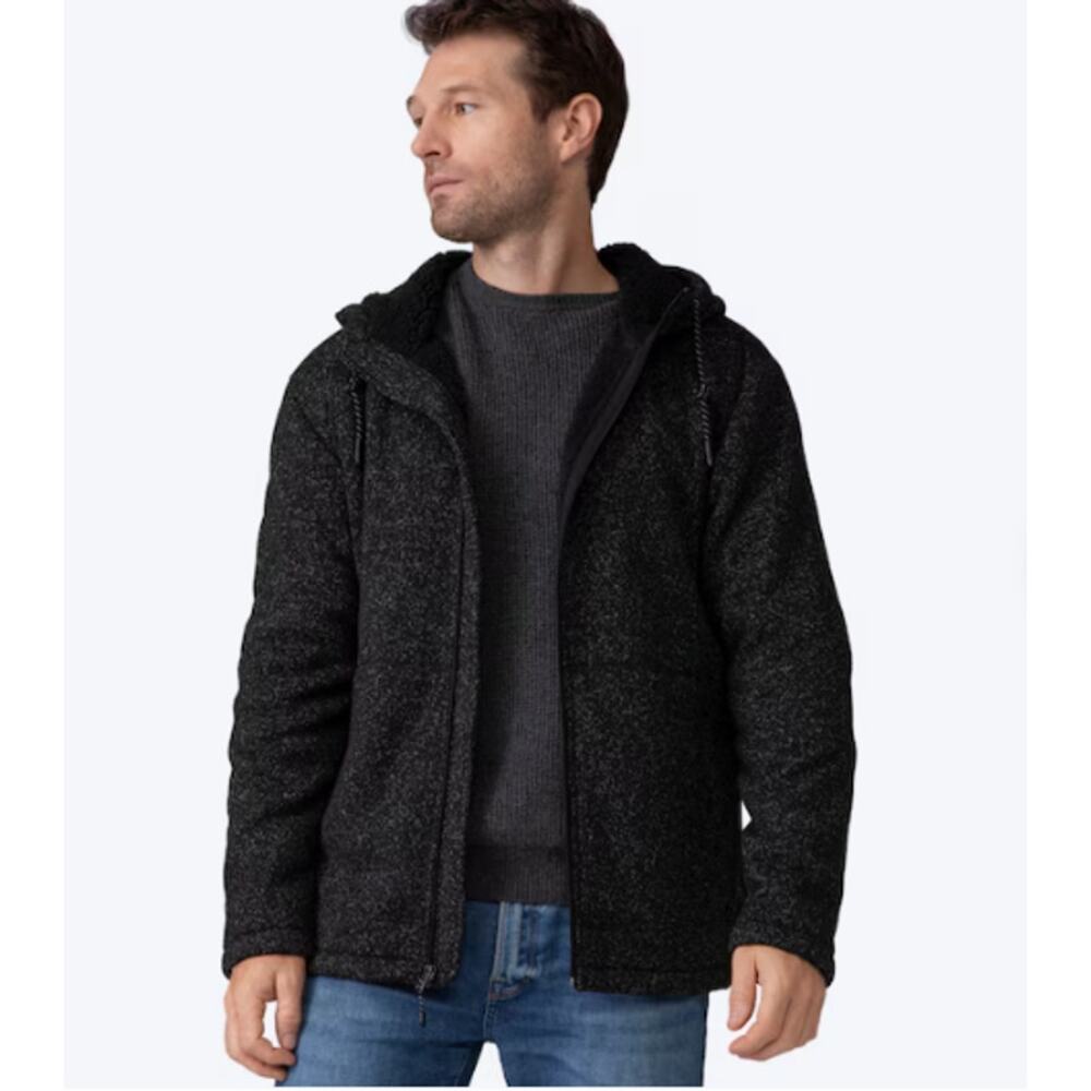 Free Country Mountain Fleece Black Heather Hooded Jacket, Sz S --NWT